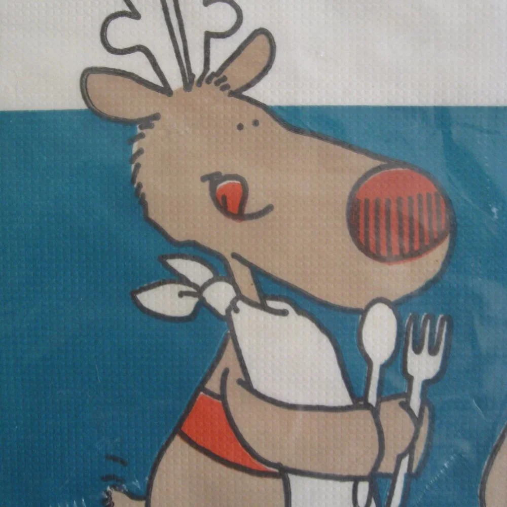 NOS Vintage Artfaire Paper Table Cover Reindeer Cartoon Christmas Party 54